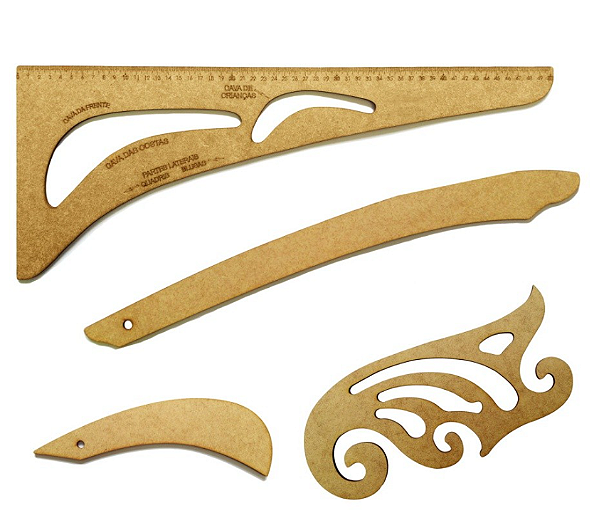 Conjunto Régua Curva Francesa e Cavas Modelagem Costura 04 peças