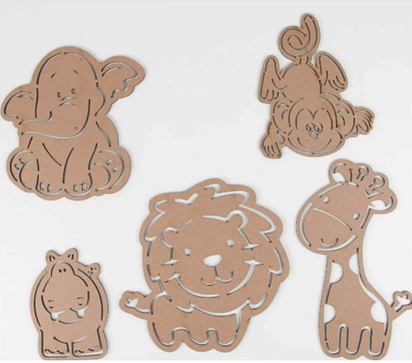 Aplique MDF Cru Tema Safari - Conjunto de Animais