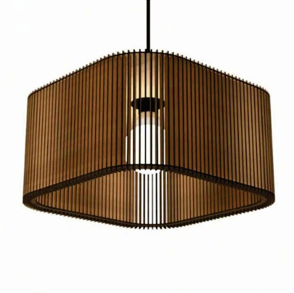 Pendente de Teto em Madeira MDF - Lustre Grande Quadrado para Sala