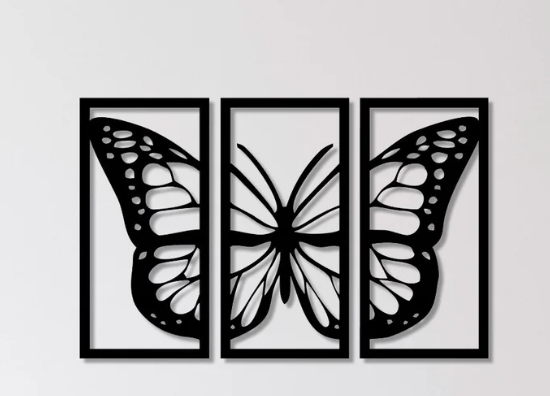 Conjunto 3 Quadros em MDF Borboleta - Decoração Elegante