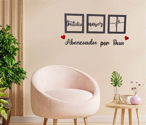 Kit 3 Quadros Decorativos com Frases e Mini Apliques de Coração