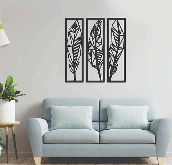 Quadro Decorativo Penas Geométricas - 60x56cm