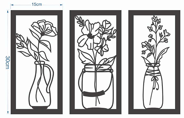 Quadro Decorativo Vazado Flores 15x30cm