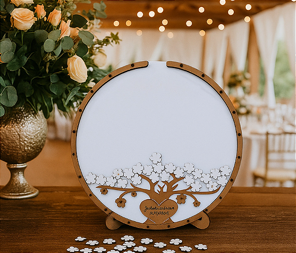 Quadro de Assinaturas Redondo com Árvore e Flores