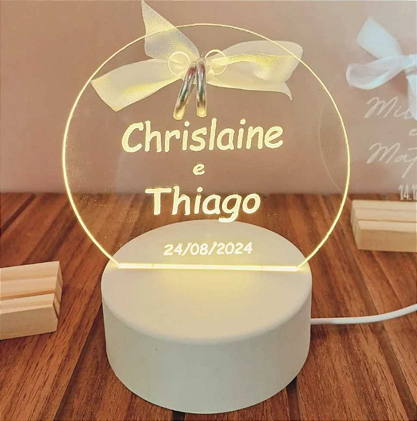 Porta Aliança Personalizado com Base Luminária