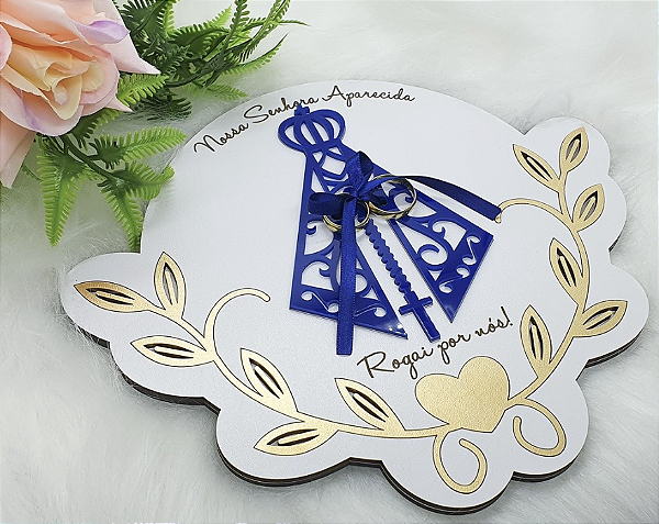 Porta Aliança Nossa Senhora Aparecida em MDF Branco - 25cm