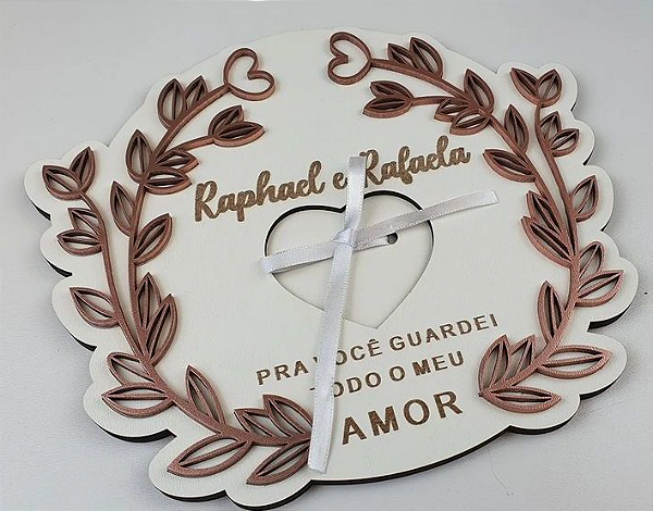 Porta Alianças Personalizado MDF Branco para Casamento