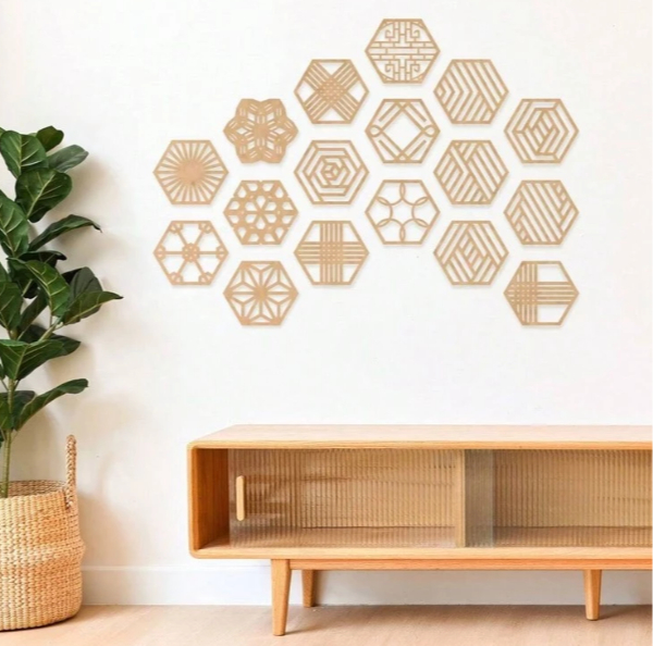 Kit com 17 Peças de MDF Cru 3mm Vazado Cobogó