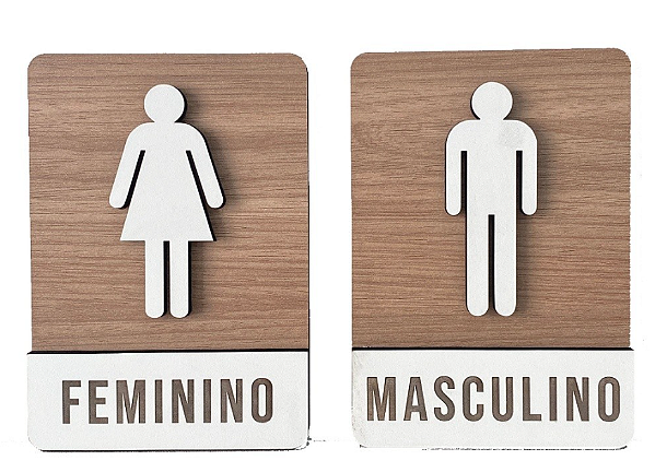 Placas de Sinalização em MDF para Banheiro Masculino e Feminino