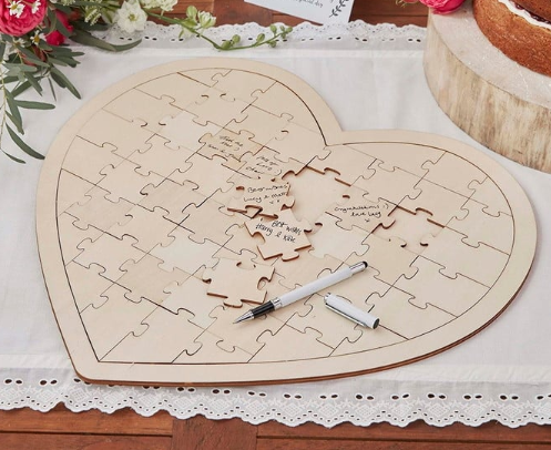 Quadro de Assinaturas Coração MDF - Quebra Cabeça