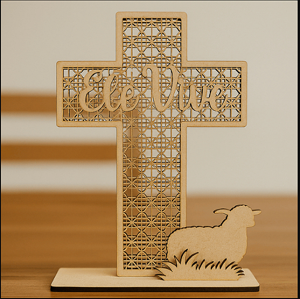 Enfeite Cruz Ele Vive MDF Cru Páscoa