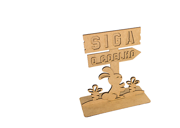 Placa Decorativa MDF Siga o Coelho com Base