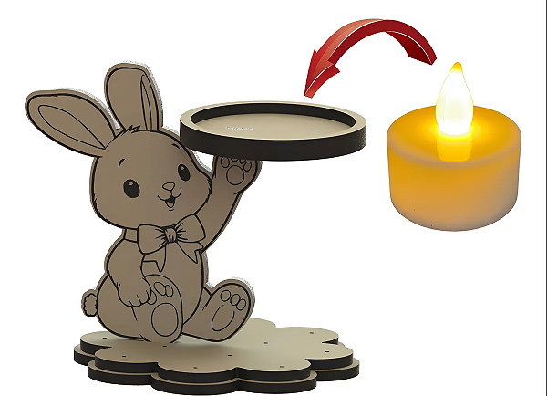 Porta Velas MDF Coelhinho Páscoa - KIT com 10 unidades