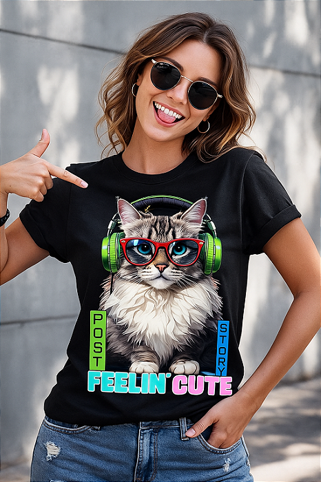Camiseta gato com fone
