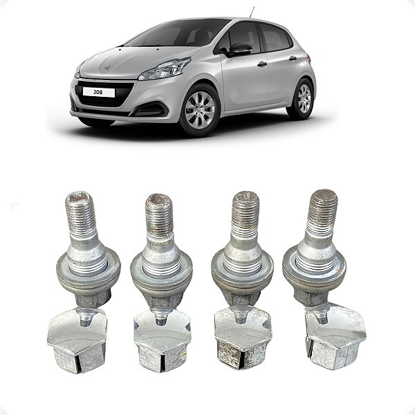 Jogo 4 Parafusos Roda Com Capa Peugeot 208 17mm
