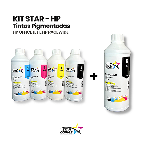 Kit Star Pigmentada HP – CMYK + Preto Extra (5 Litros)