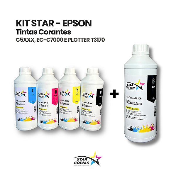 Kit Star Corante Epson – CMYK + Preto Extra (5 Litros)