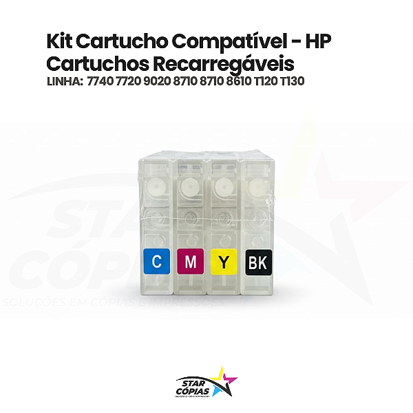 Cartucho Compatível para Bulk HP | 7740 / 7720 / 9020 / 8710 / 8610 / T120 / T130