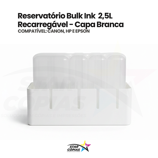 Reservatório Bulk Ink 2500ml com Capa Branca | Compatível com Impressoras Canon, HP e Epson