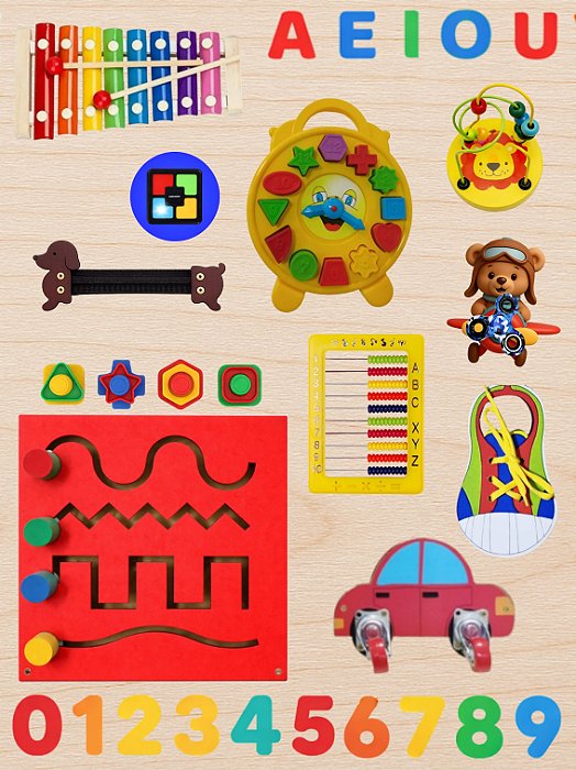 PAINEL DE ATIVIDADES SENSORIAIS MONTESSORI BASIC 60x80
