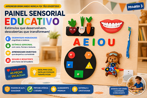 PAINEL DE ATIVIDADES SENSORIAIS MONTESSORI PORTÁTIL MODELO 3