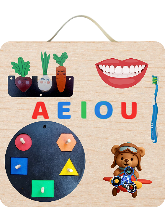 MINI PAINEL DE ATIVIDADES SENSORIAIS MONTESSORI ENCAIXES 40x40