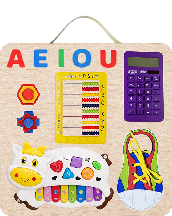 MINI PAINEL DE ATIVIDADES SENSORIAIS MONTESSORI VAQUINHA 40x40