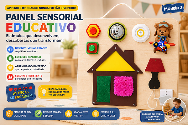 PAINEL DE ATIVIDADES SENSORIAIS MONTESSORI PORTÁTIL MODELO 2