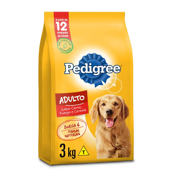 Pedigree Cães Adultos Raças Médias e Grandes Carne, Frango e Cereais 3 kg