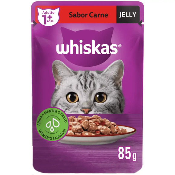 Ração Úmida Whiskas Sachê Carne Jelly Gatos Adultos 85 g