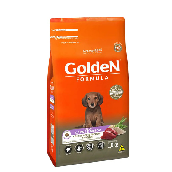 Golden Formula Cães Filhotes Raças Pequenas Carne e Arroz 1 kg