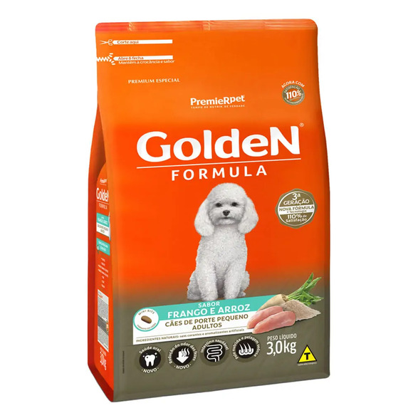 Golden Fórmula Cães Adultos Raças Pequenas Frango e Arroz Mini Bits 3 kg