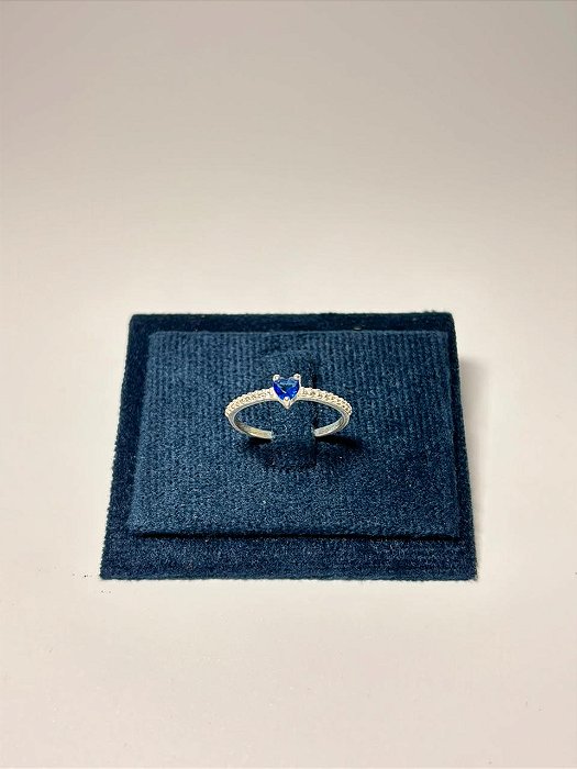 Anel coração cores lateral zircônia Azul