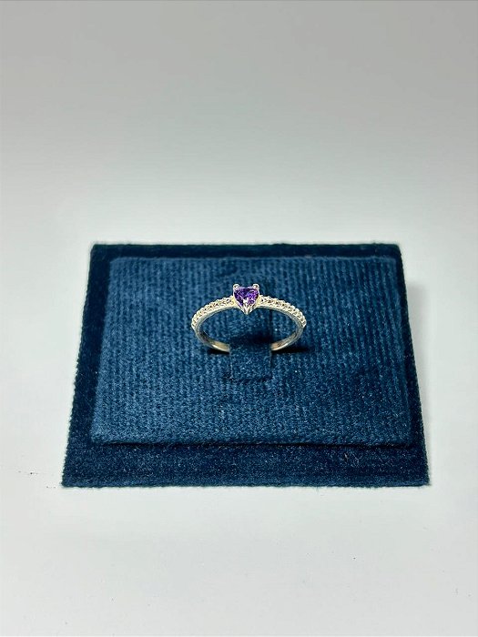 Anel Coração cores lateral Zircônia Lilás