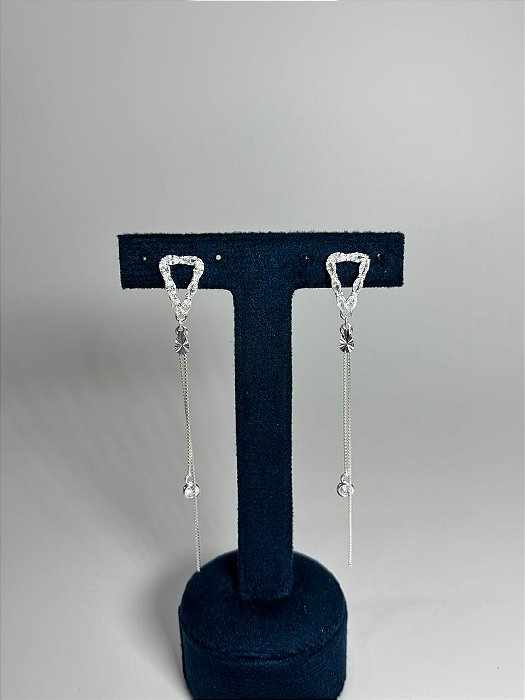 Brinco Triangular Cravejado Corrente Slim