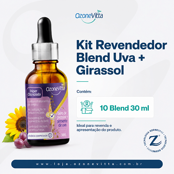 Kit Revendedor com 10 Blend Uva + Girassol 30ml + 5 Amostras Grátis
