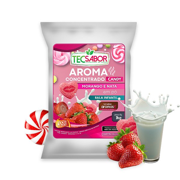 Aroma de Bala da Infância Morango e Nata Idêntico ao Natural Pó e Líquido Candy