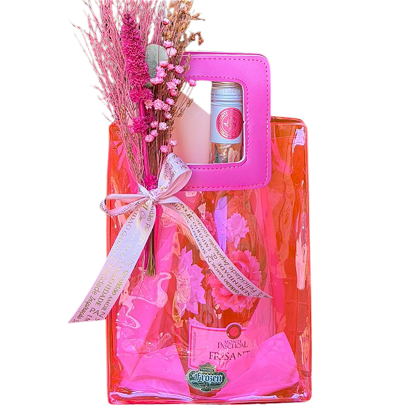 Cesta Presente com Vinho Frisante e Flor Decorativa