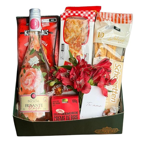 Cesta Presente com Vinho Frisante e Seleção Gourmet