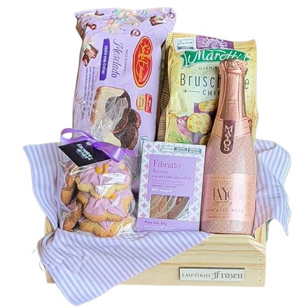 Cesta Presente com Mini Espumante e Bolo