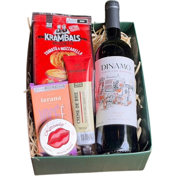 Cesta Presente com Vinho Tinto Seco e Seleção Gourmet