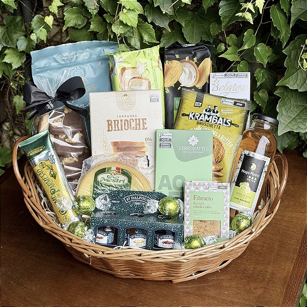 Cesta Presente Gourmet Premium com Café, Suco e Seleção Completa