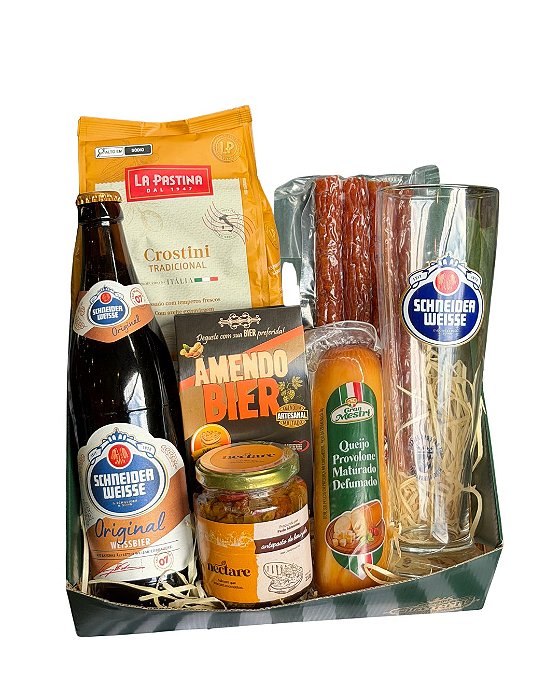 Cesta com Cerveja Weiss e Petiscos | Presente Gourmet SC
