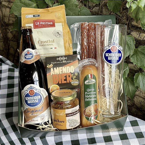 Cesta com Cerveja Weiss e Petiscos | Presente Gourmet SC