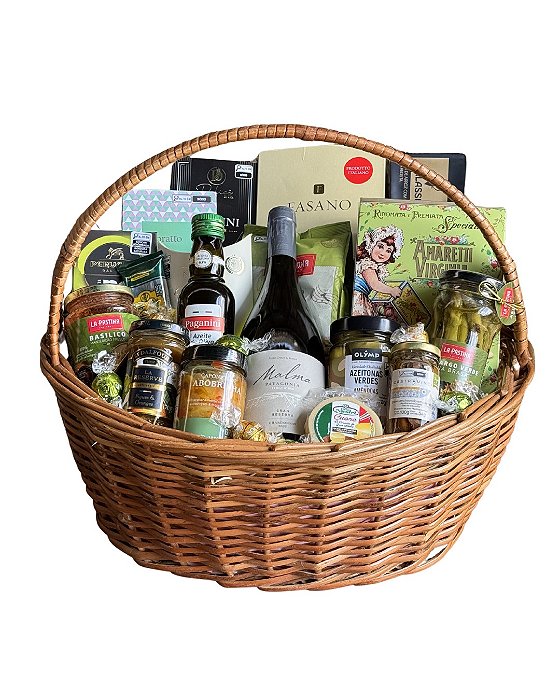 Cesta Premium com Vinho Branco e Delícias Gourmet