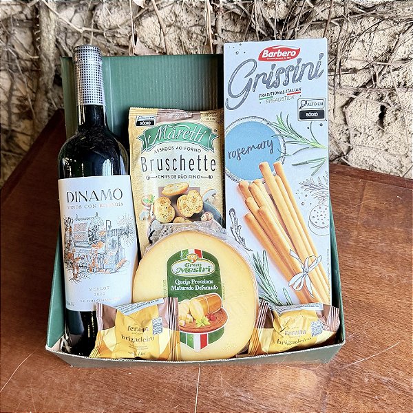 Cesta Harmonização com Vinho, Queijo e Snacks