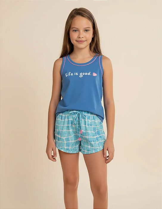 Conjunto Pijama Infantil Menina Regata + Short Life Is Good
