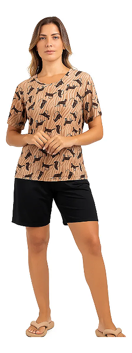 Pijama Liganete Premium Feminino Estampa Animal Print Onça