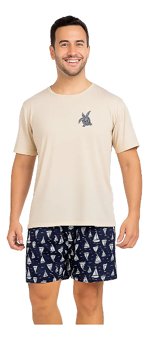 Pijama Masculino Premium Verão Blusa + Short Navegação
