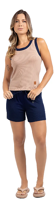 Short Doll Feminino Premium Regata Canelado + Short Moderno